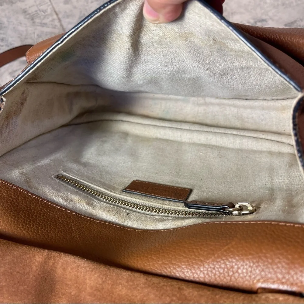 Massimo Dutti Genuine Brown Leather Saddle Crossbody Bag Flap Shoulder Purse